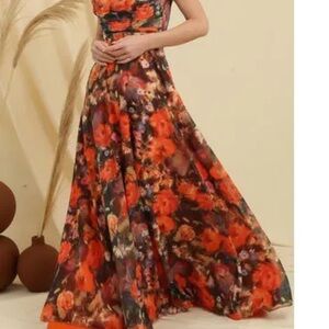 Roland Strapless Floral Dress - Red and Black